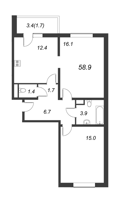 2 ккв 58,1 м²