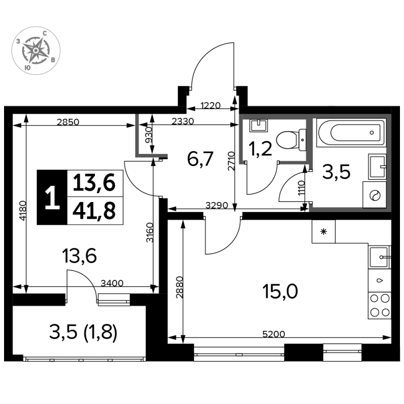 2 ккв (Евро) 42,4 м²