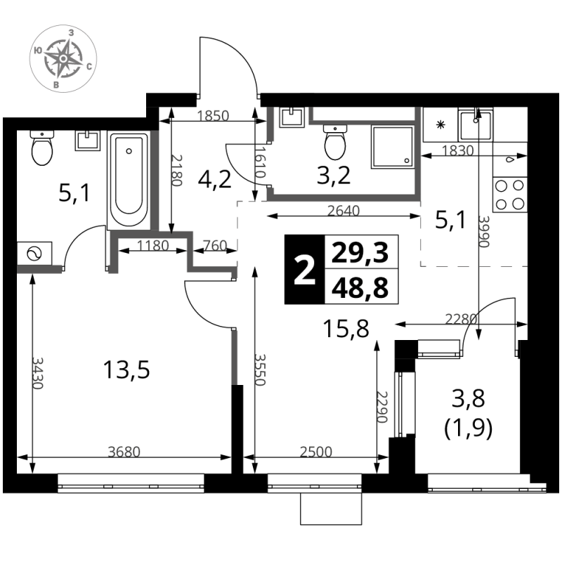 2 ккв (Евро) 48,8 м²
