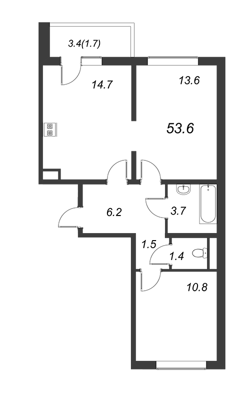 2 ккв 53,5 м²