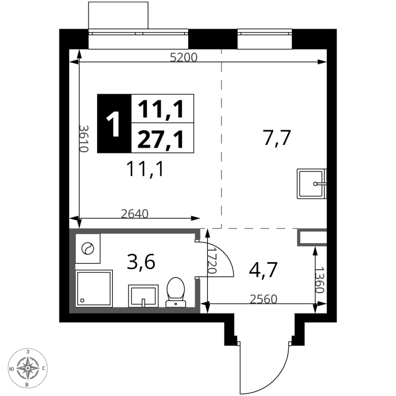 Студия 27,1 м²