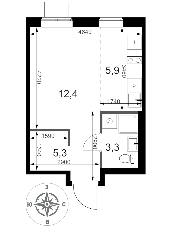 Студия 26,9 м²