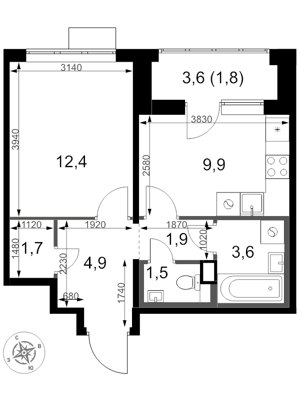 1 ккв 37,7 м²