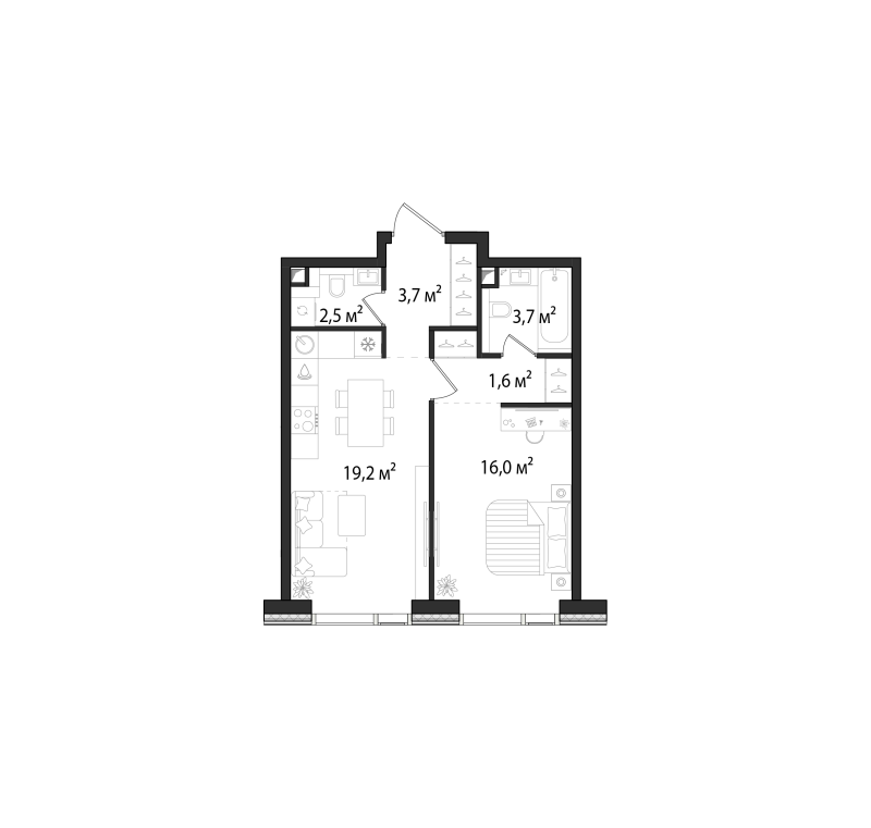 2 ккв (Евро) 46,7 м²