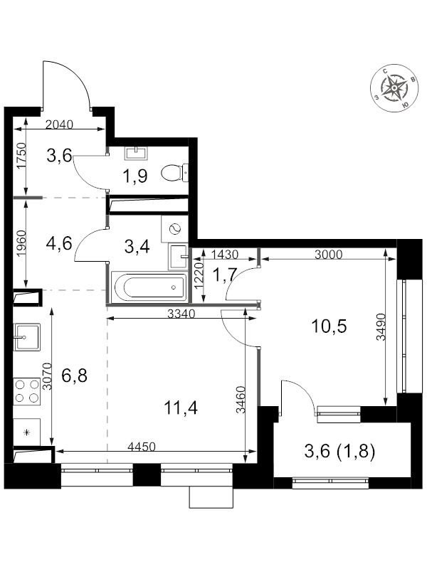 2 ккв (Евро) 45,7 м²
