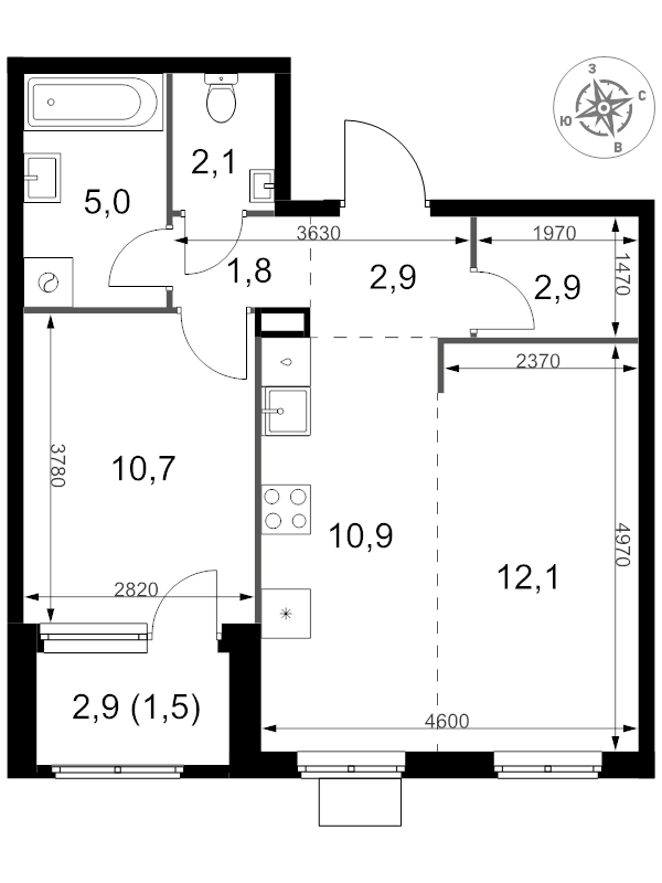2 ккв (Евро) 49,9 м²