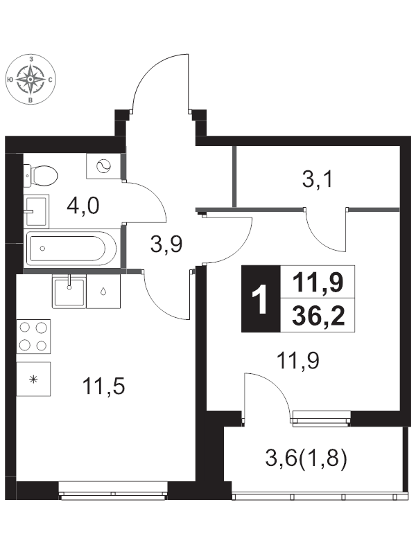 1 ккв 36,2 м²