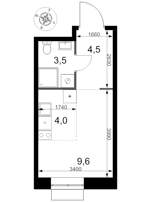 Студия 21,6 м²