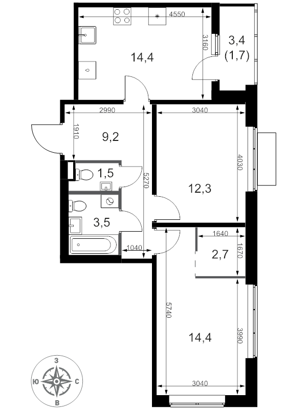 2 ккв 59,7 м²