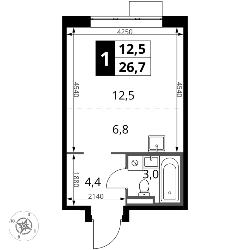 Студия 26,7 м²