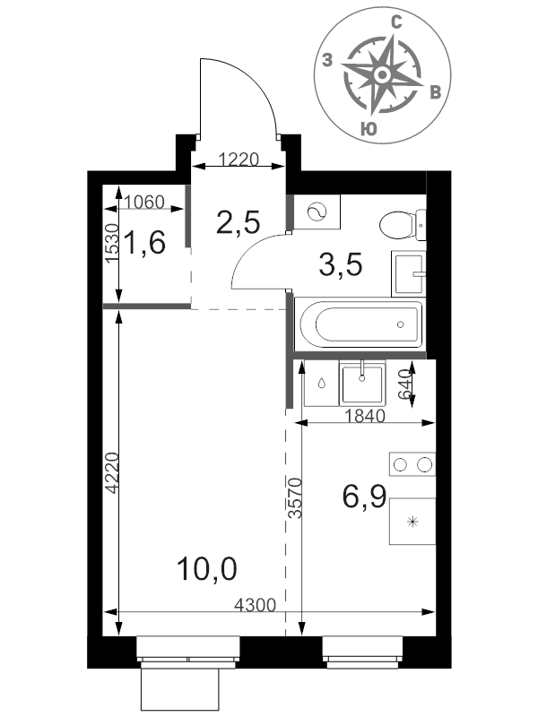 Студия 24,5 м²