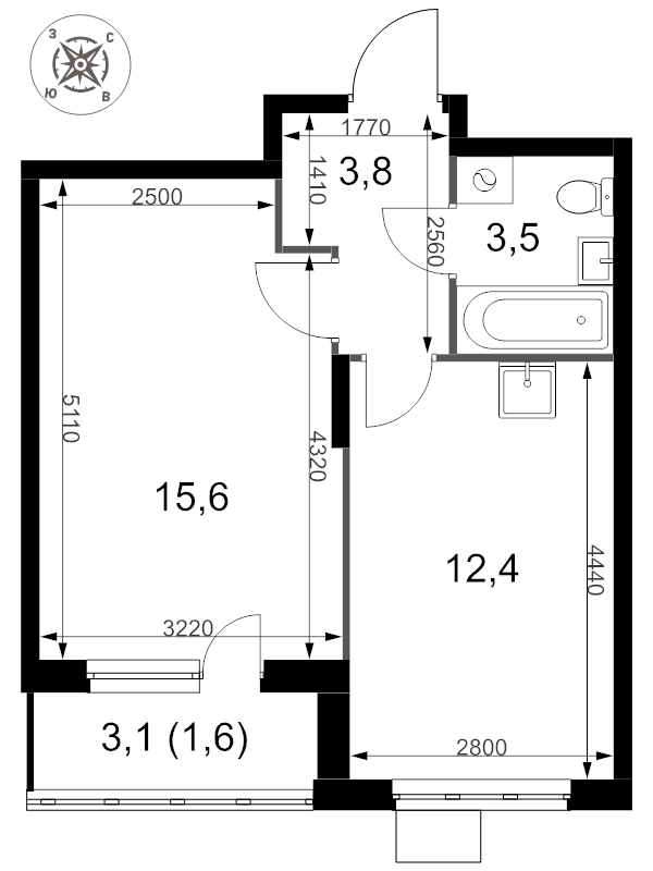 1 ккв 36,9 м²