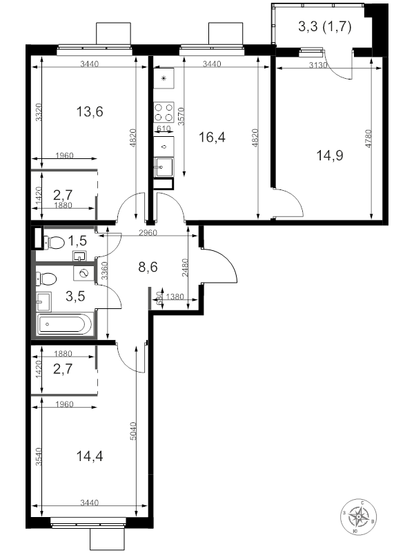 4 ккв (Евро) 80,8 м²