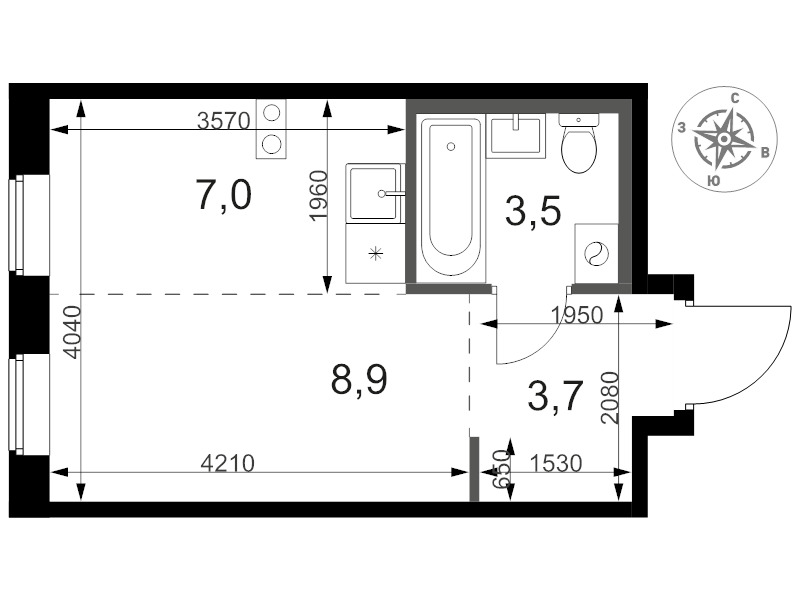 Студия 23,7 м²