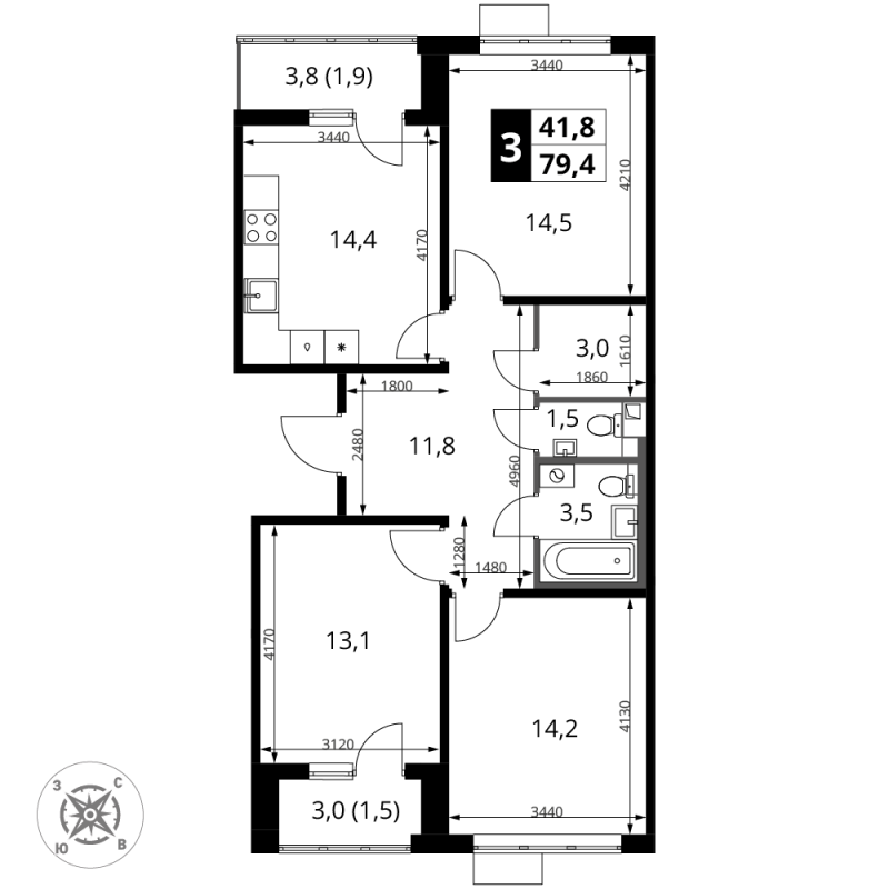 3 ккв 79,4 м²