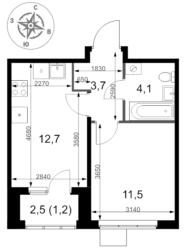 1 ккв 33,2 м²