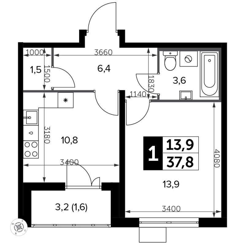 1 ккв 37,9 м²