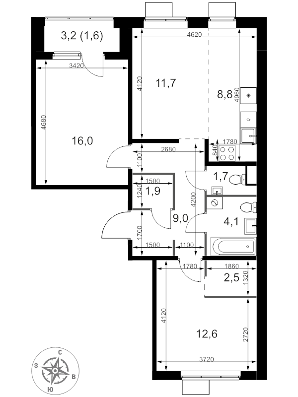 3 ккв (Евро) 69,9 м²