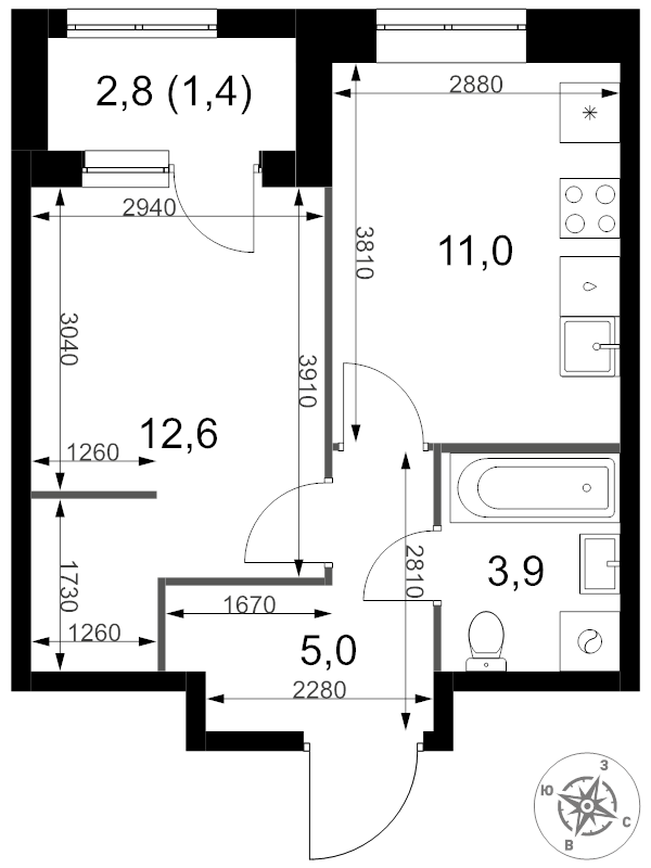 1 ккв 33,9 м²