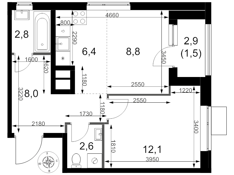 2 ккв (Евро) 42,2 м²