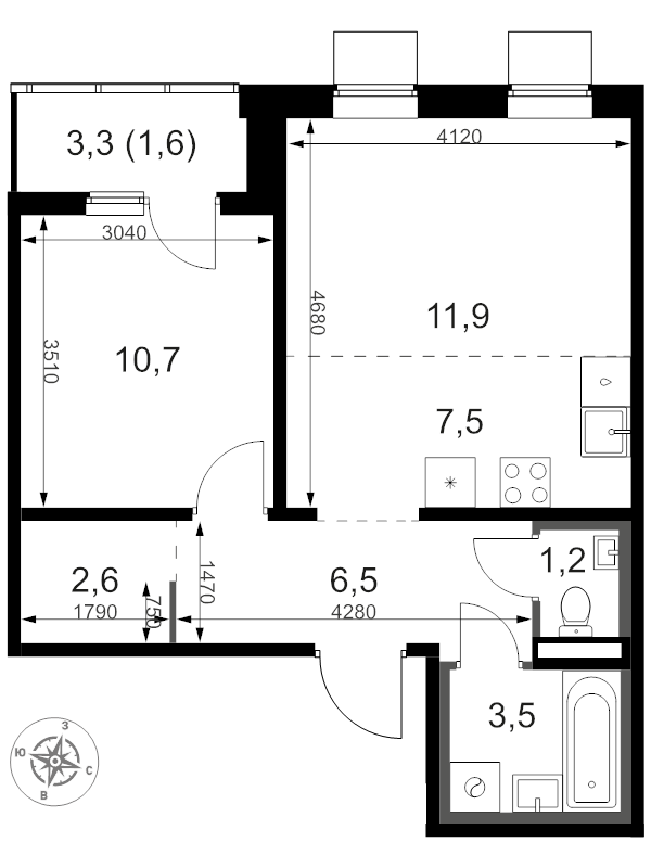 2 ккв (Евро) 46,6 м²