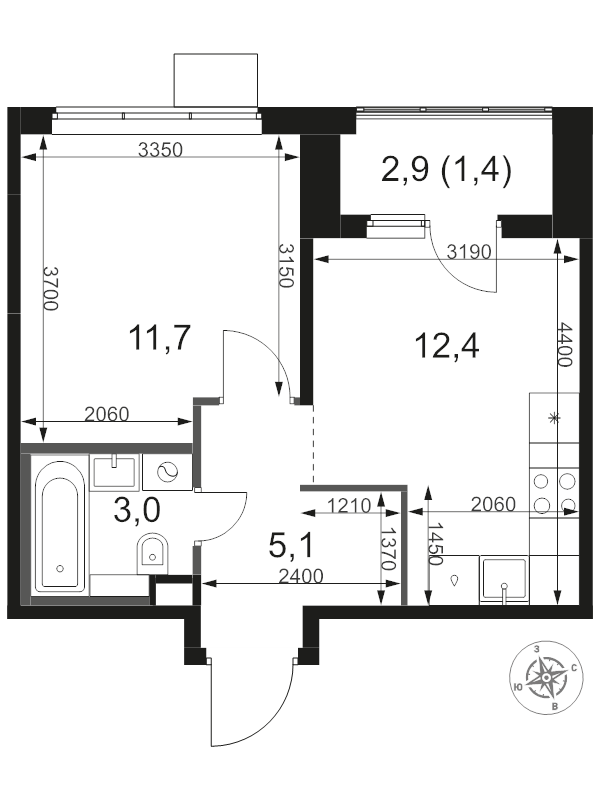1 ккв 33,6 м²