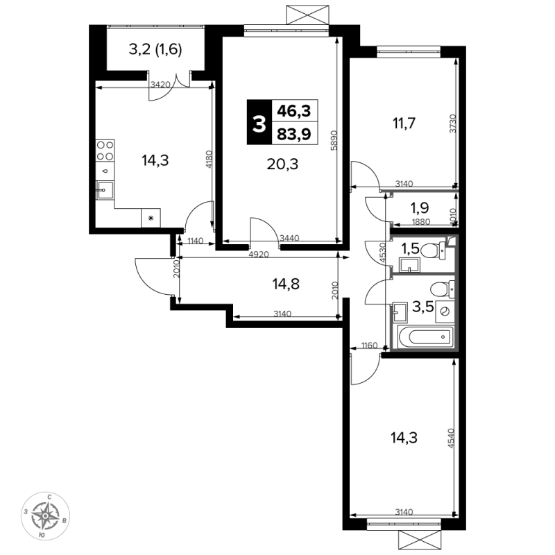 3 ккв 83,7 м²