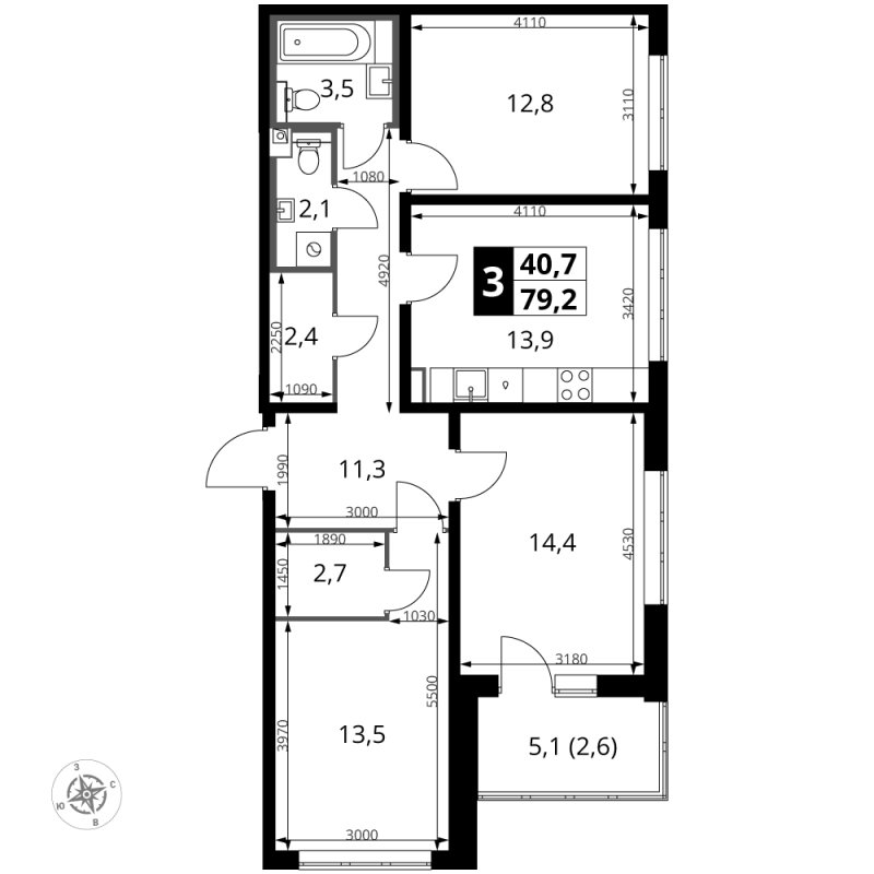 3 ккв 79,2 м²