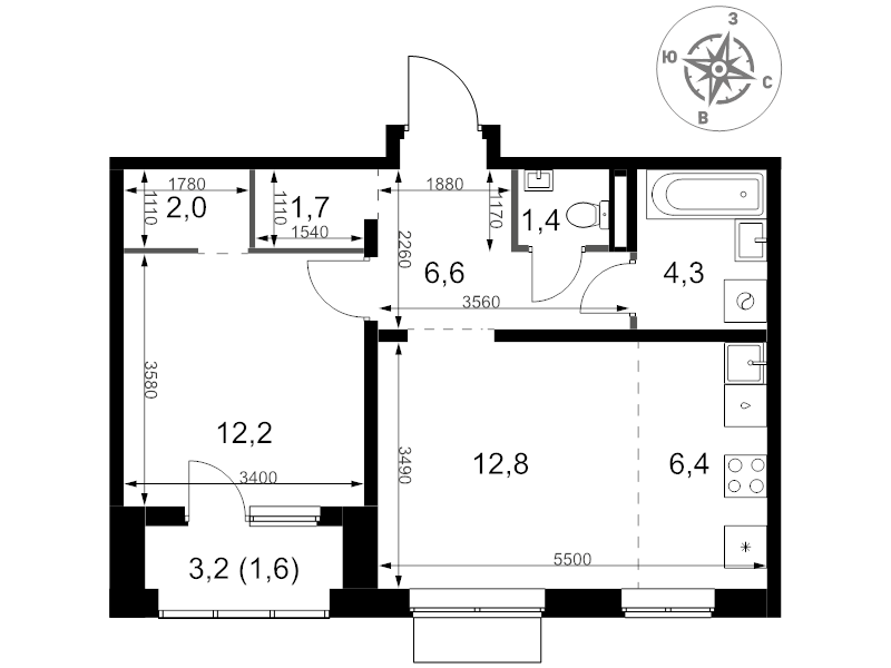 2 ккв (Евро) 49 м²