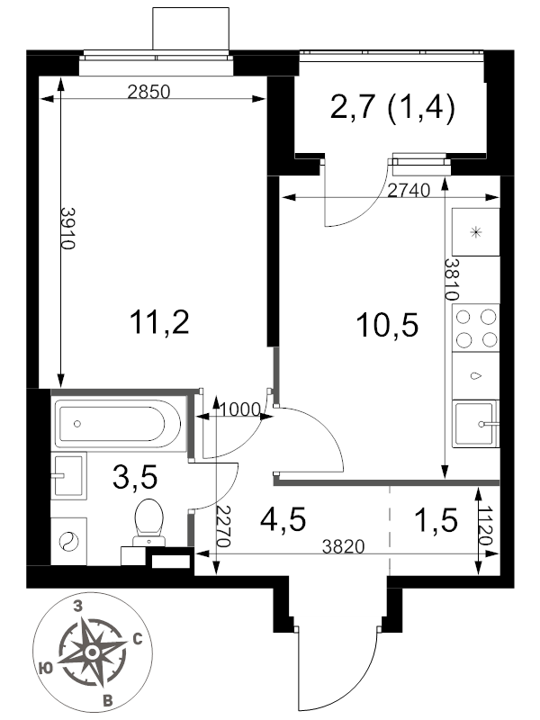 1 ккв 32,6 м²