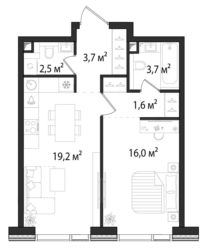 2 ккв (Евро) 46,7 м²