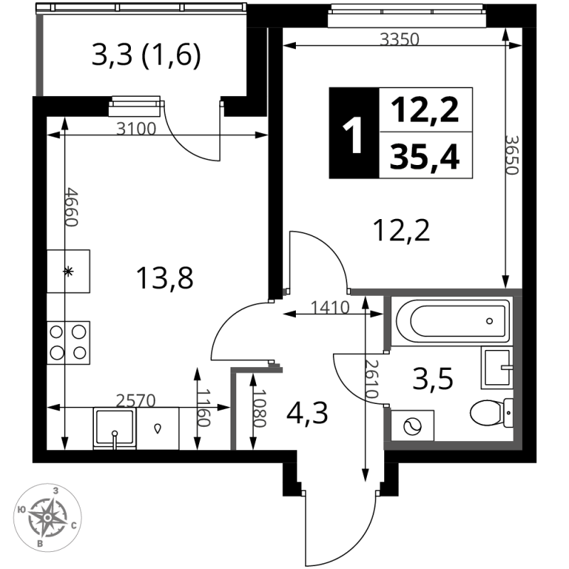 1 ккв 35,4 м²