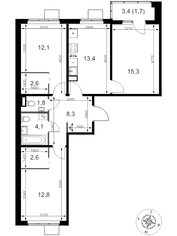 3 ккв 74,7 м²