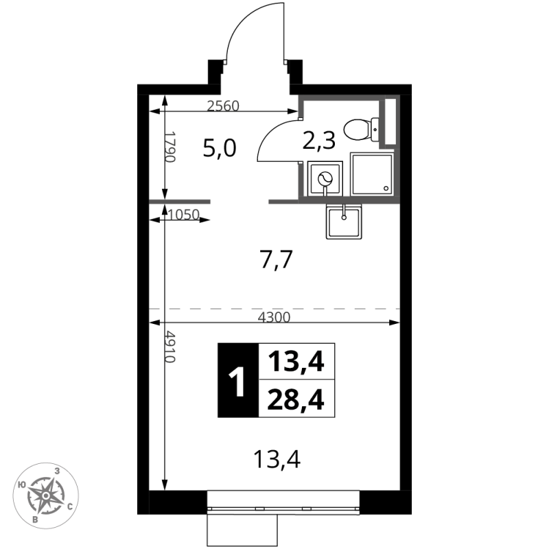 Студия 28,4 м²