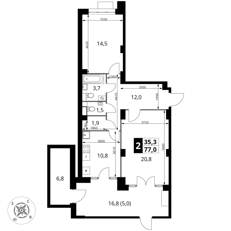 2 ккв 76,5 м²