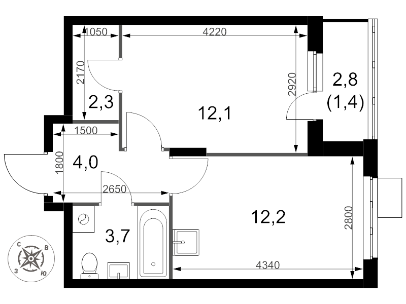 1 ккв 35,7 м²