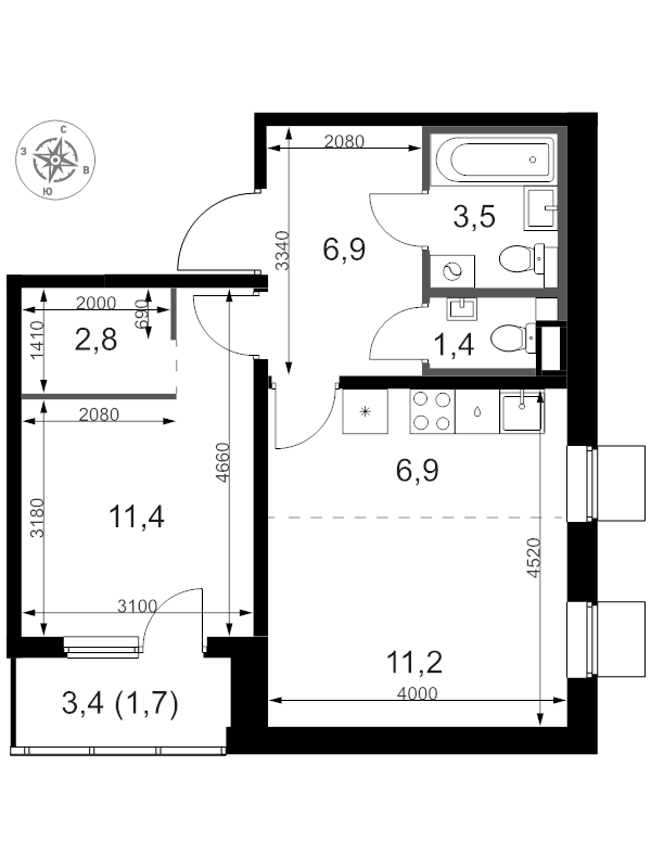 2 ккв (Евро) 46,7 м²