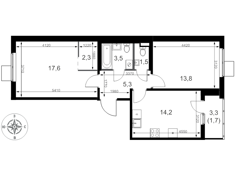 2 ккв 59,9 м²