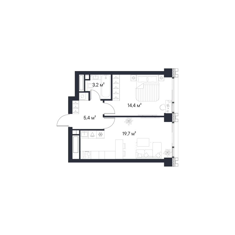 2 ккв (Евро) 42,7 м²