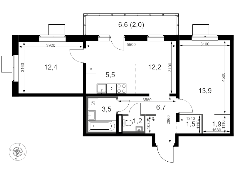 3 ккв (Евро) 61,7 м²