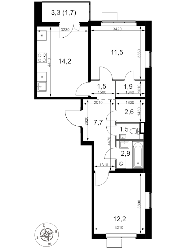 2 ккв 57,7 м²