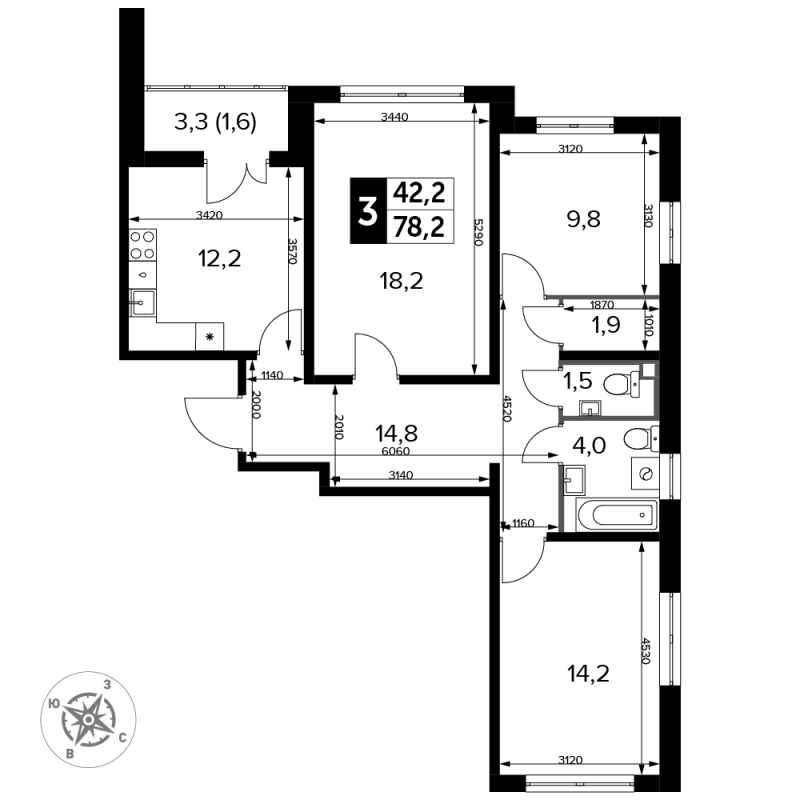 3 ккв 78,3 м²