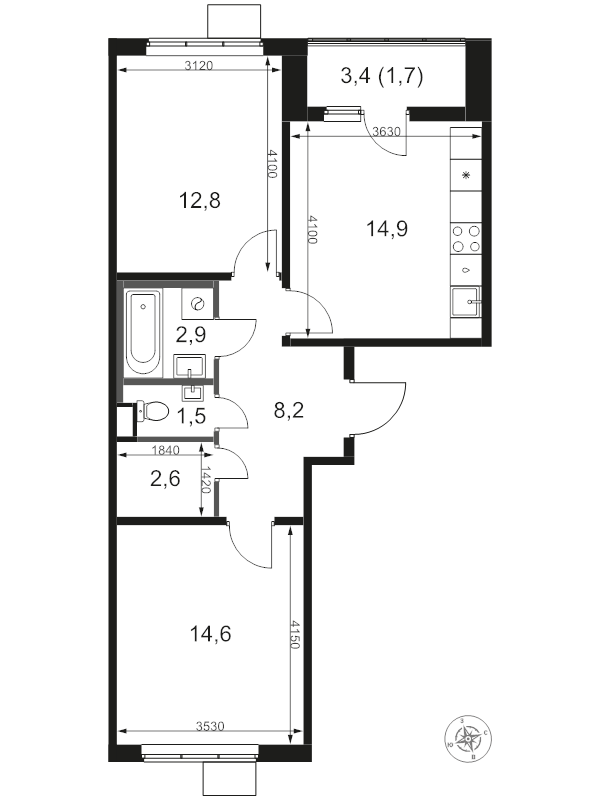 2 ккв 59,2 м²