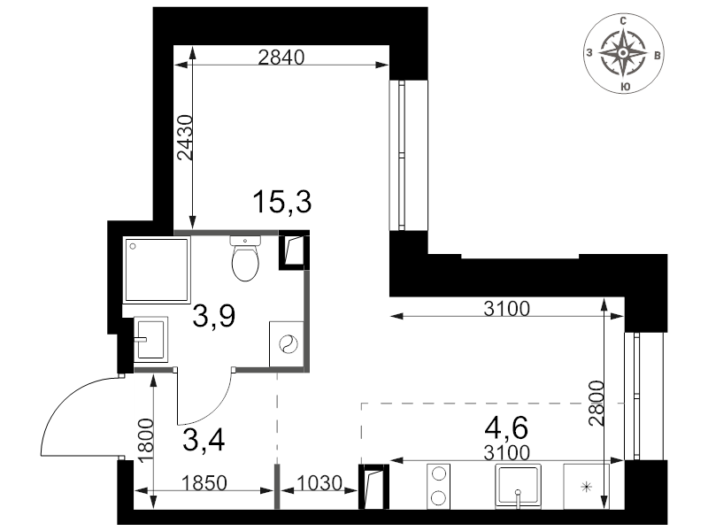 Студия 27,2 м²