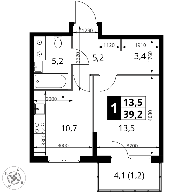 1 ккв 39,2 м²