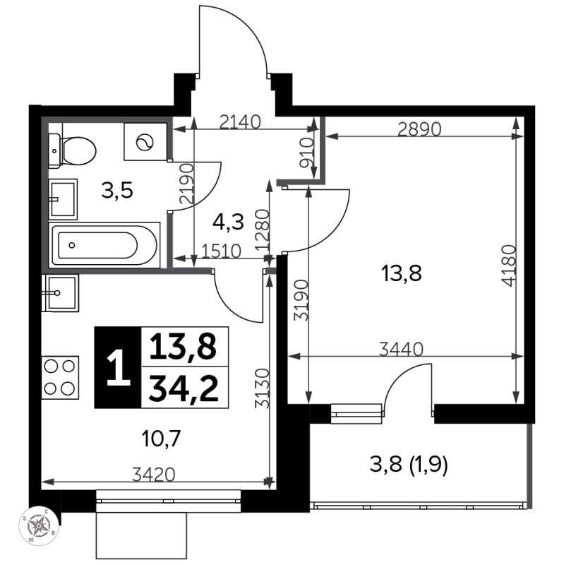 1 ккв 34,7 м²