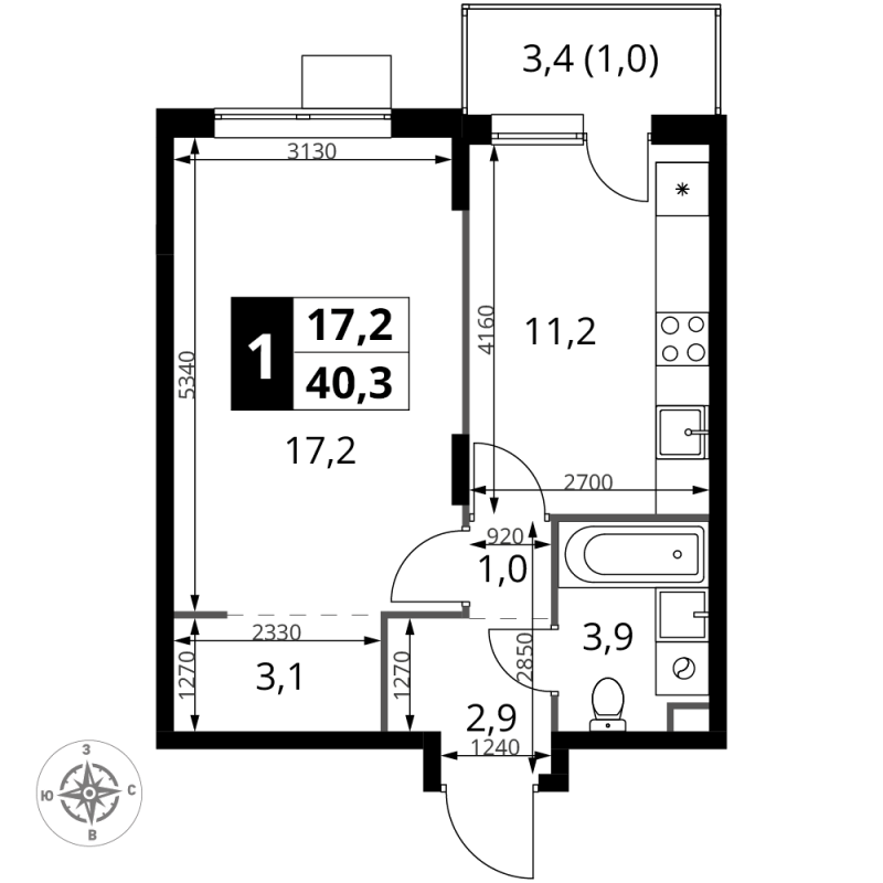 1 ккв 40,3 м²