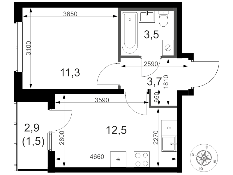1 ккв 33,1 м²