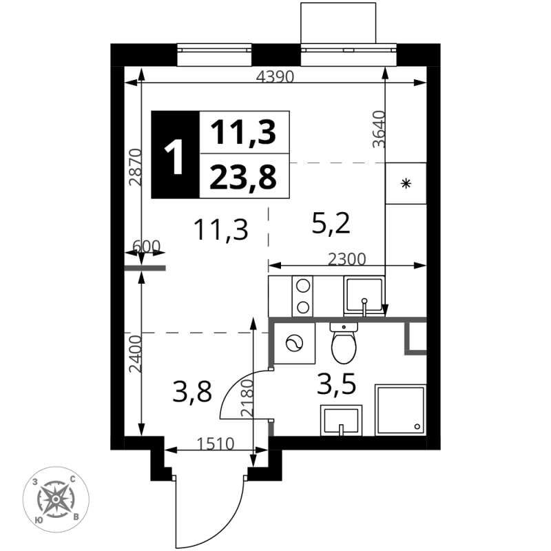 Студия 23,8 м²