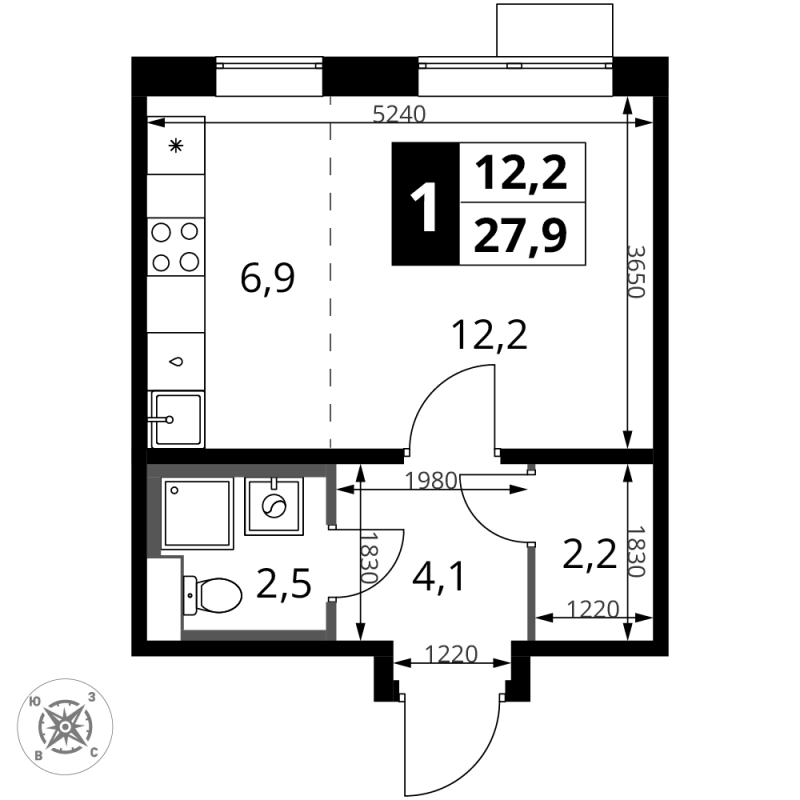 Студия 27,9 м²